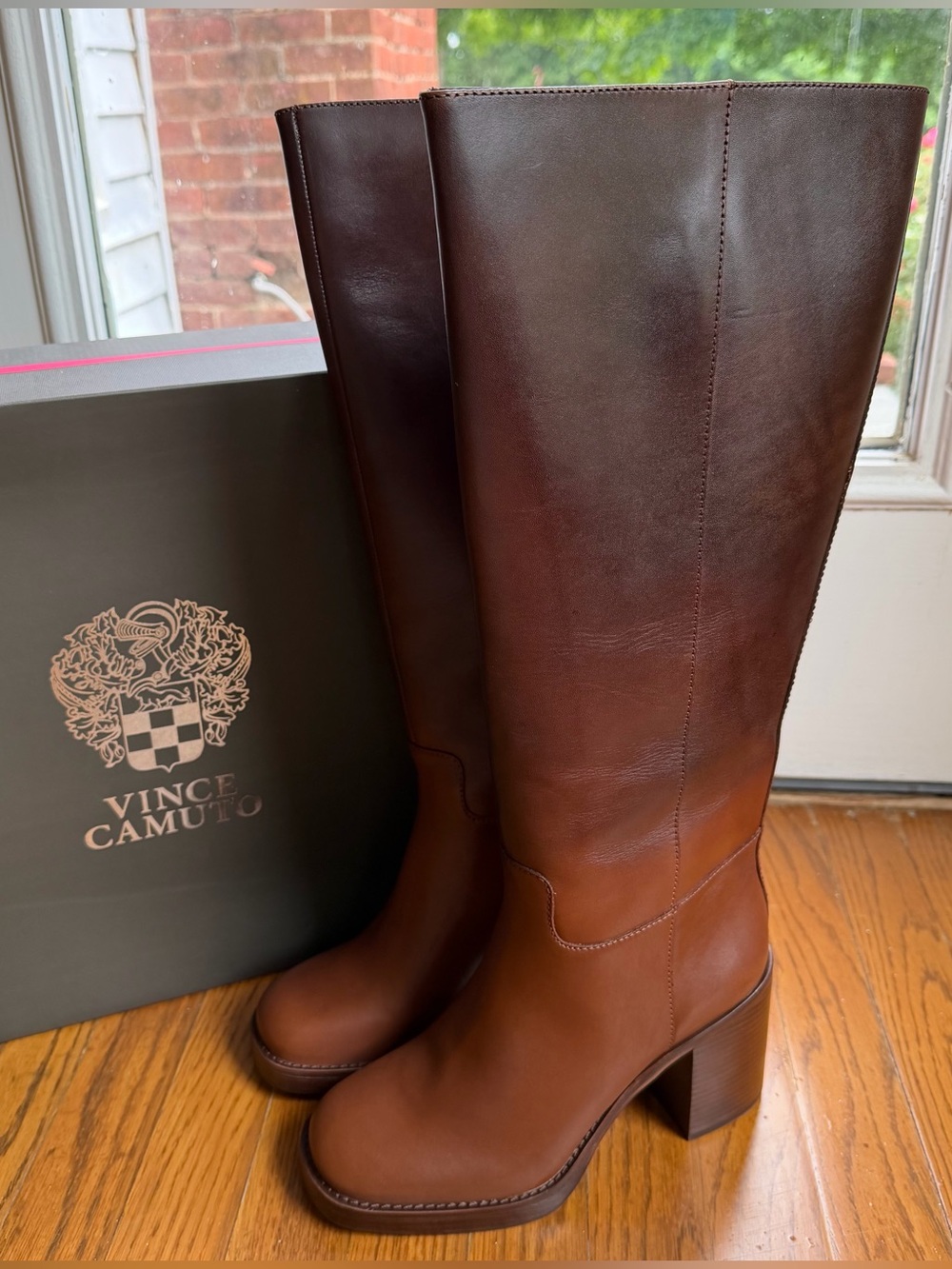 Vince Camuto Brown Leather Knee High Heeled Boots